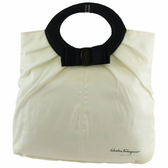 Salvatore Ferragamo Tote Bag Vara Ribbon White Canvas ~ Skin Auth USED C3961 - Picture 2 of 9